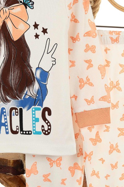 Somon (4-6 Yaş) Kelebek Desen Baskılı Kız Çocuk Pijama Takım 145161
