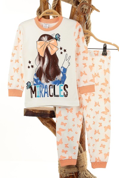 Somon (4-6 Yaş) Kelebek Desen Baskılı Kız Çocuk Pijama Takım 145161