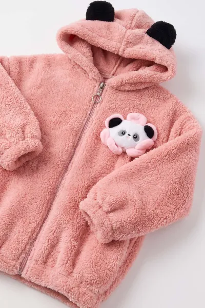 Somon (5-10 Yaş) Oyuncaklı Kapüşonlu Peluş Kız Çocuk Hırka 497440