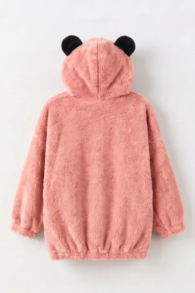 Somon (5-10 Yaş) Oyuncaklı Kapüşonlu Peluş Kız Çocuk Hırka 497440
