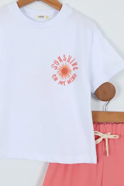 Somon (5-10 Yaş) Sunshine Ön Arka Baskılı Kargo Cep Pantolonlu  Kız Çocuk Takım 341634