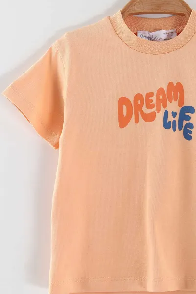 Somon (6-24 Ay) Dream Life Baskılı   Tişörtlü    Şortlu  Kız Bebek 2'li Takım 462225