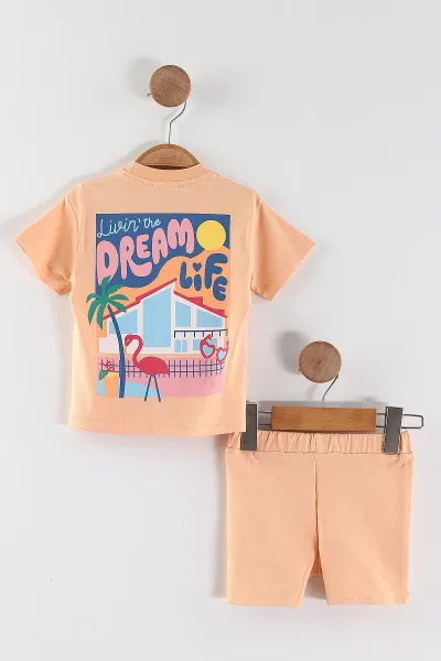 Somon (6-24 Ay) Dream Life Baskılı   Tişörtlü    Şortlu  Kız Bebek 2'li Takım 462225