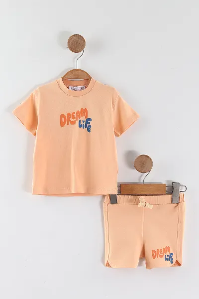 Somon (6-24 Ay) Dream Life Baskılı   Tişörtlü    Şortlu  Kız Bebek 2'li Takım 462225
