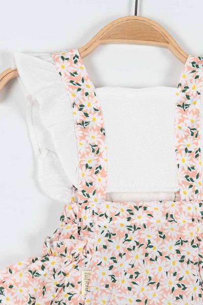 Somon (6-24 Ay) Fırfırlı Çiçek Baskılı Askılı Şortlu Kız Bebe Romper 184462