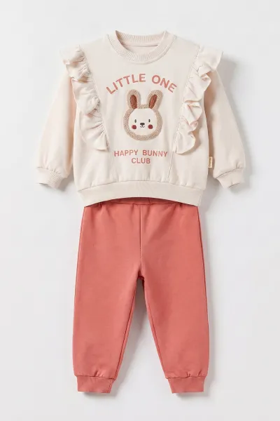 Somon (6-24 Ay) Little One Baskılı Nakışlı  2 İp Kız Bebek Mevsimlik Takım 475679