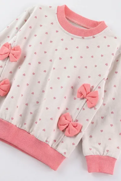 Somon (6-9 Ay) Fiyonklu Kalp Baskılı 2'li Kız Bebek Takım 475982