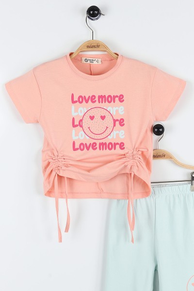 Somon (6-9 Yaş) Love More Baskılı Yandan Büzgülü Kız Çocuk Takım 169938