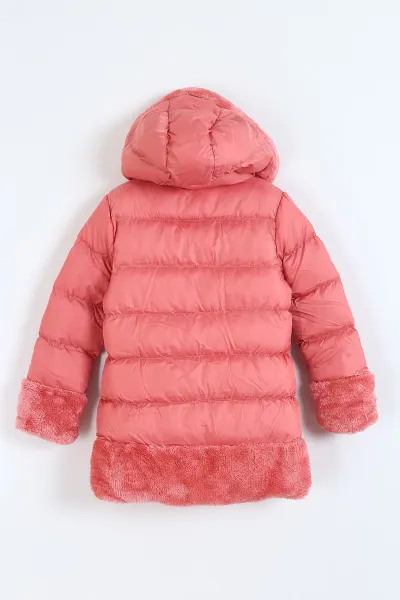Somon (7-10 Yaş) Etek Kol ve Kapüşon Peluşlu İç kürklü Dolgun Kız Çocuk Mont 309222