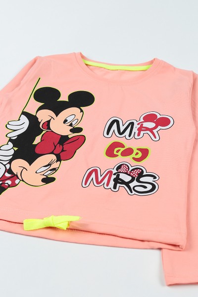 Somon (9-12 Yaş) Mickey Mouse Baskılı Belden Sıkmalı Kız Çocuk Sweatshirt 92784