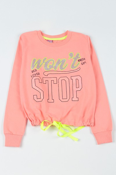 Somon (9-12 Yaş) Stop Baskılı Belden Sıkmalı Kız Çocuk Sweatshirt 92910