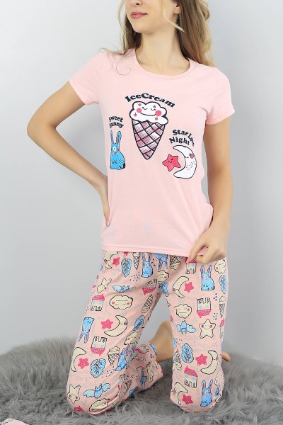 Somon Baskılı Bayan Pijama Takımı 54916
