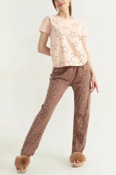 Somon Desenli Penye Kadın Pijama Takımı 341722