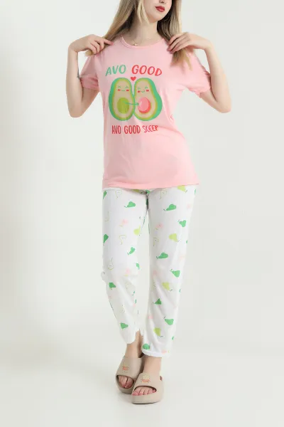 Somon Desenli Viskon Kadın Pijama Takımı 466621