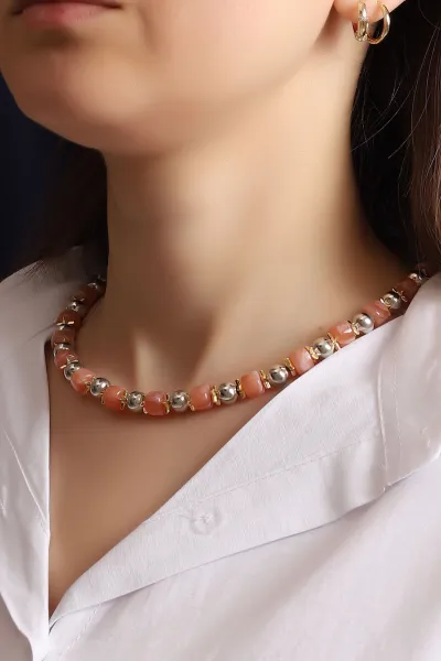 Somon Doğal Oval Taşlı Kolye 354573