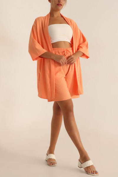 Somon Dokuma Şort Kimono İkili Takım 193550
