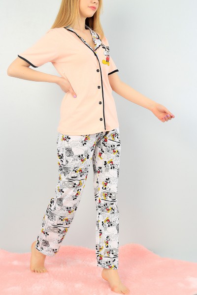 Somon Düğmeli Bayan Pijama Takımı 64928
