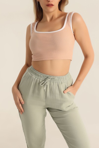 Somon Fitilli Likralı Crop Üst 180288