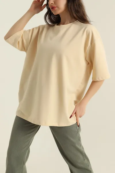 Somon İki İp Bisiklet Yaka Kadın Oversize Tişört 423912