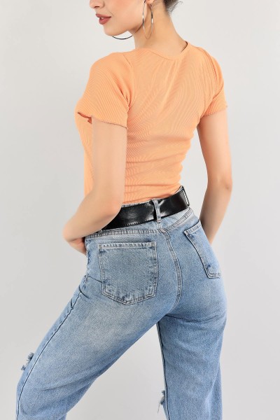 Somon Nakışlı Fitilli Bluz 115673