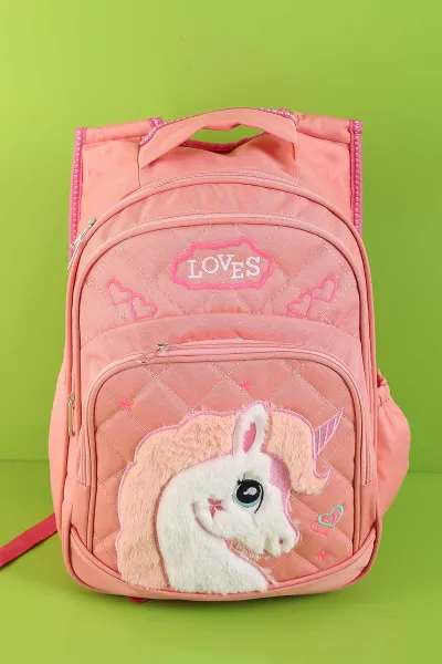 Somon Peluş Kabartma Desenli Beslenme Çantalı İkili Sırt Çantası Seti 289572