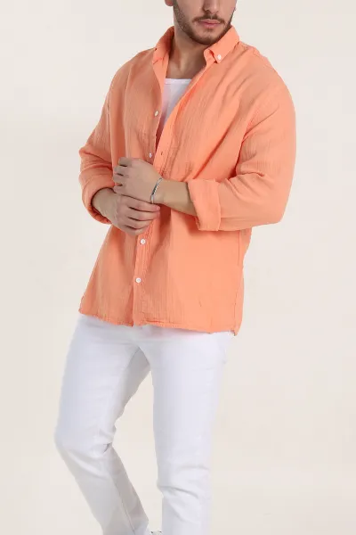 Somon Relaxed Fit Müslin Keten Ata Yaka Erkek Gömlek 339157