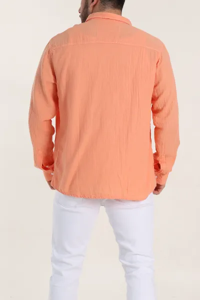 Somon Relaxed Fit Müslin Keten Ata Yaka Erkek Gömlek 339157