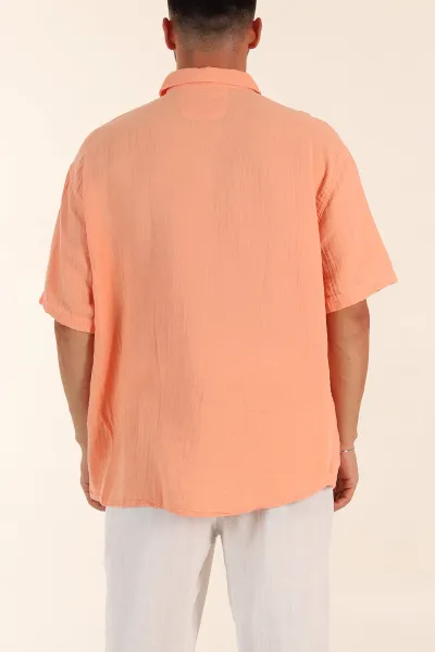 Somon Relaxed Fit Müslin Keten Kısa Kollu Erkek Gömlek 376947