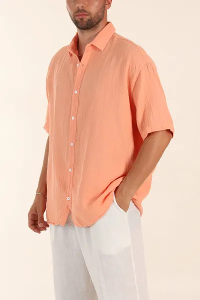 somon-relaxed-fit-muslin-keten-kisa-kollu-erkek-gomlek-376947