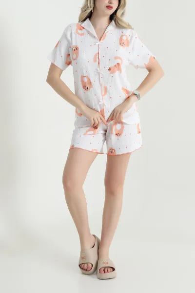 Somon Şortlu Bürümcük Kadın Pijama Takımı 466578