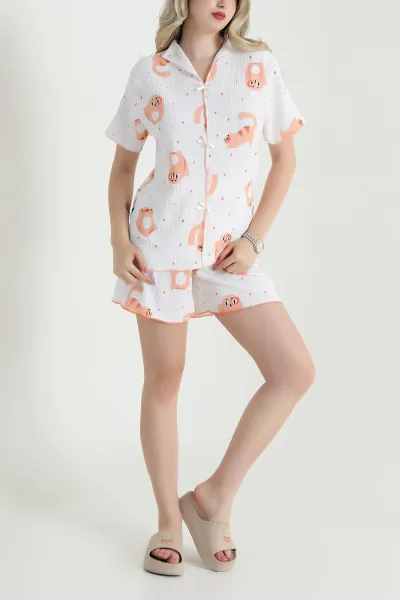 Somon Şortlu Bürümcük Kadın Pijama Takımı 466578