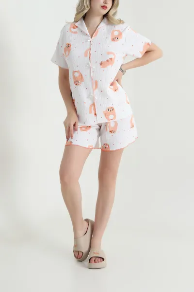 Somon Şortlu Bürümcük Kadın Pijama Takımı 466578