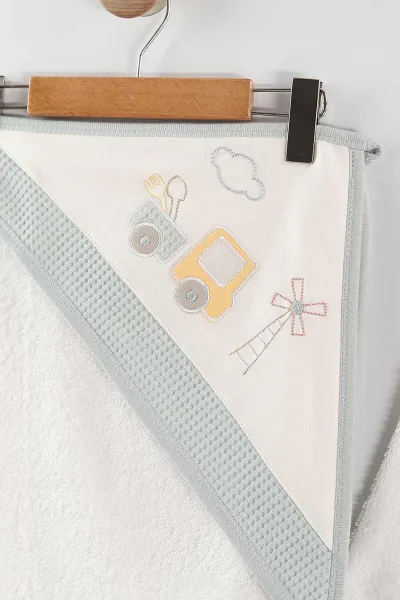 Su Yeşili (0-12 Ay) Traktör  Nakışlı   4'lü  Bebek Bornoz Seti 436336