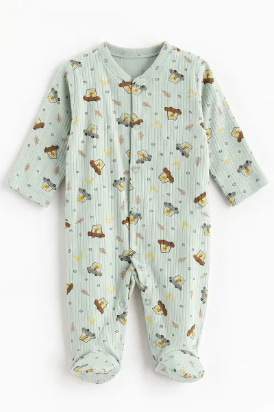 Su Yeşili (0-3 Ay) Araba Baskılı Raporlu Battaniyeli Erkek Bebek 5'li Set 487185