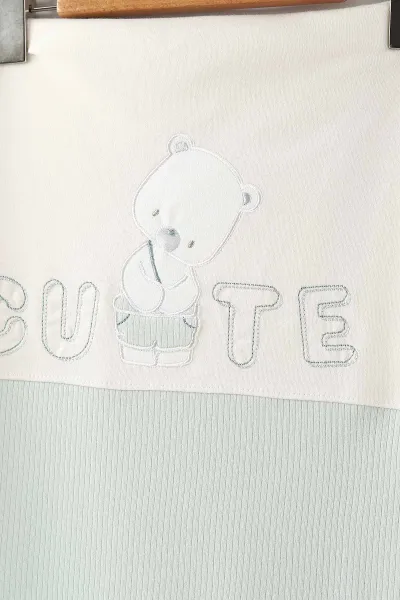 Su Yeşili (0-3 Ay) Cute Ayıcık Nakışlı   10 Parça Kutulu Yeni Doğan Erkek Bebek Zıbın Seti 443601