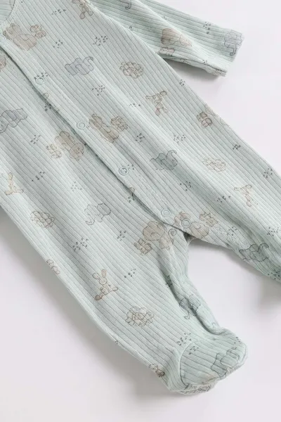Su Yeşili (0-3 Ay) Fil Baskılı Raporlu Battaniyeli Erkek Bebek 5'li Set 487180