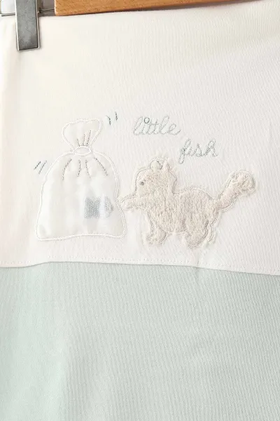 Su Yeşili (0-3 Ay) Kedi Nakışlı   10 Parça Kutulu Yeni Doğan Erkek Bebek Zıbın Seti 443595