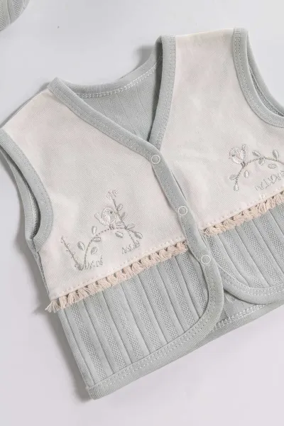 Su Yeşili (0-3 Ay)  Kuş Nakışlı 10'lu  Kız Bebek Zıbın Seti 475468