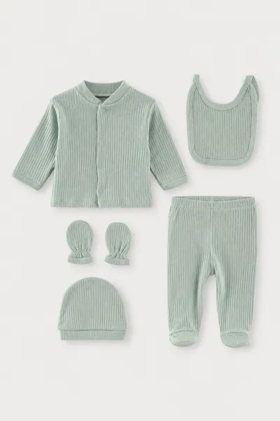 su-yesili-0-3-ay-raporlu-penye-kutulu-unisex-5li-hastane-cikis-seti-476628