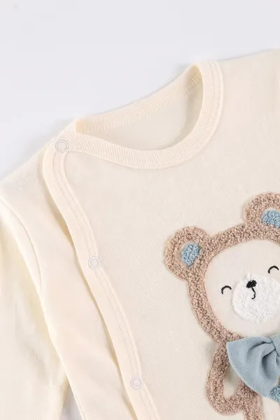 Su Yeşili (0-3 Ay) Süzene Ayıcık Nakışlı Patikli 3'lü Erkek Bebek Takım 477120