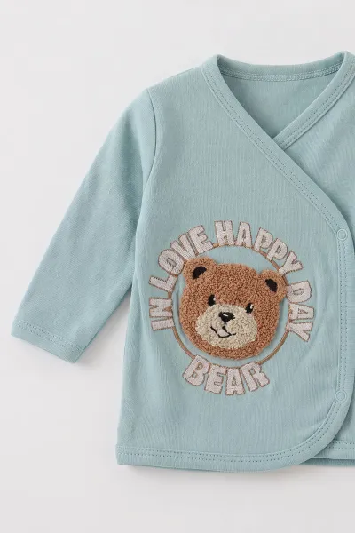 Su Yeşili (0-3 Ay)Happy Bear   Nakışlı  Patikli 5'li Erkek Bebek Takım 479311
