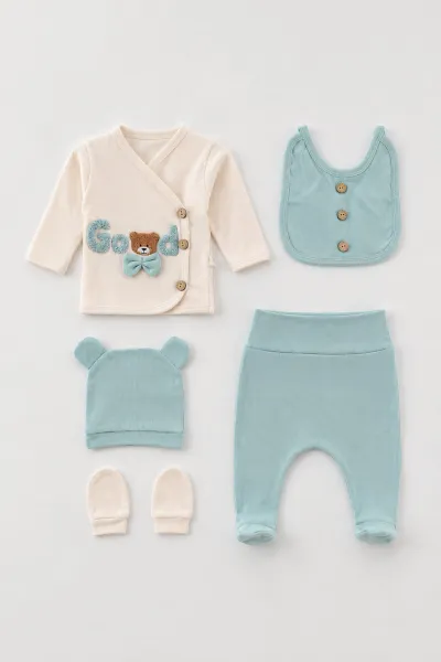 Su Yeşili (0-3 Ay)Süzene Good  Nakışlı  Patikli 5'li Erkek Bebek Takım 479328