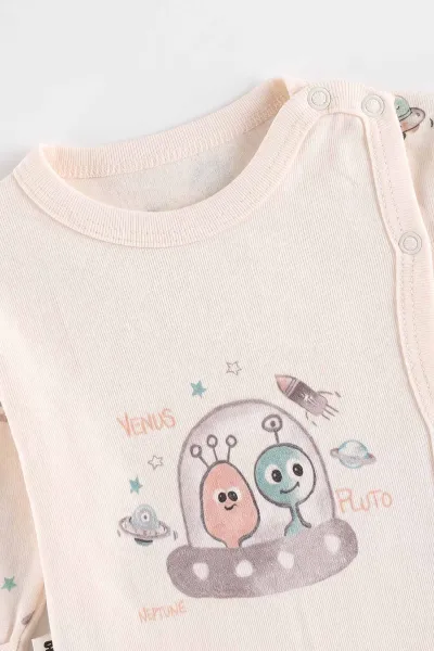 Su Yeşili (0-3 Ay)Uzay Baskılı  Patikli  3'lü Erkek Bebek Takım 477138