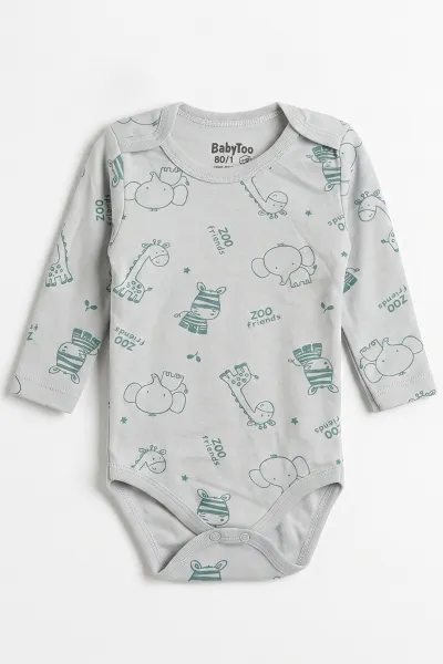 Su Yeşili (0-3 Yaş) Safari Desenli Uzun Kol Bebek &Çocuk Çıtçıtlı Badi 482377