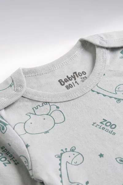 Su Yeşili (0-3 Yaş) Safari Desenli Uzun Kol Bebek &Çocuk Çıtçıtlı Badi 482377
