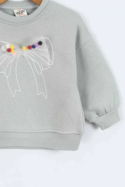 Su Yeşili (0-4 Yaş) Fiyonk Detaylı  3  İp Şardonlu Kız Çocuk Sweatshirt 415019