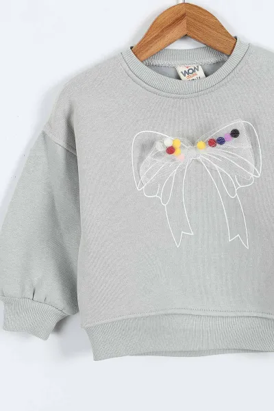 Su Yeşili (0-4 Yaş) Fiyonk Detaylı  3  İp Şardonlu Kız Çocuk Sweatshirt 415019