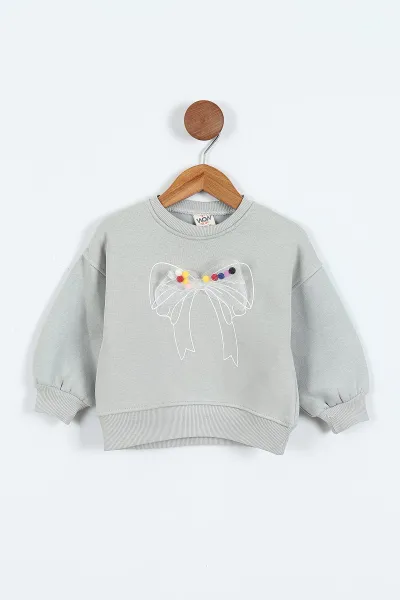 Su Yeşili (0-4 Yaş) Fiyonk Detaylı  3  İp Şardonlu Kız Çocuk Sweatshirt 415019