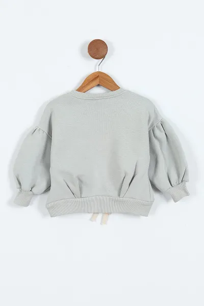 Su Yeşili (0-4 Yaş) Fiyonk ve Taş Baskılı 3  İp Şardonlu Kız Çocuk Sweatshirt 415026