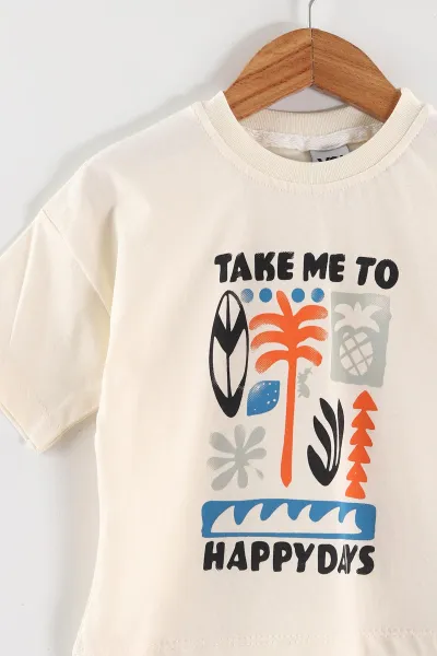 Su Yeşili (0-4 Yaş) Take Me To Baskılı Tişörtlü  Şortlu Süprem Erkek Çocuk Yazlık Takım 461269